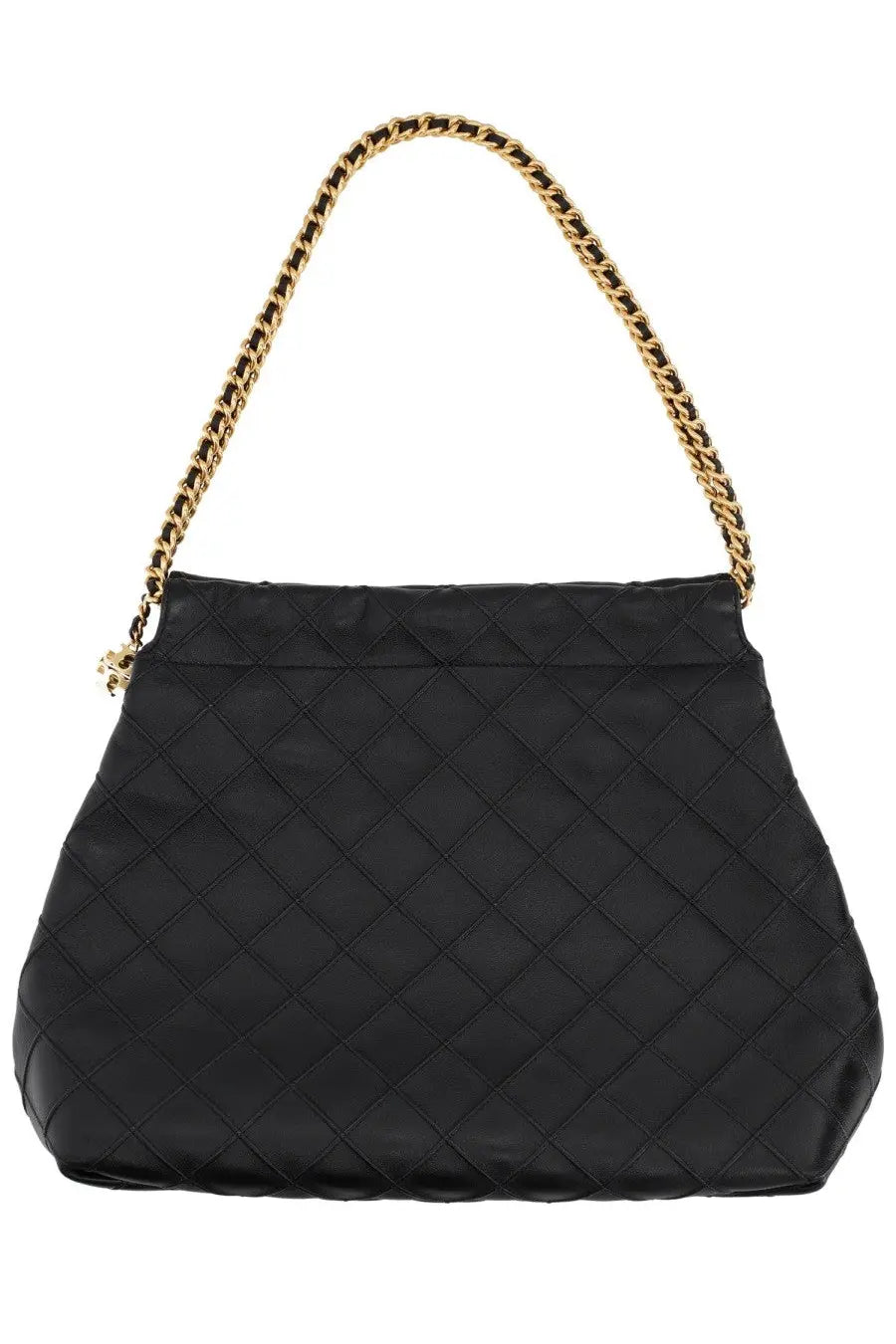 Tory burch women’s fleming black quilted leather handbag with gold-tone chain strap for elegant use
