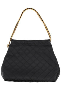 Tory burch women’s fleming black quilted leather handbag with gold-tone chain strap for elegant use