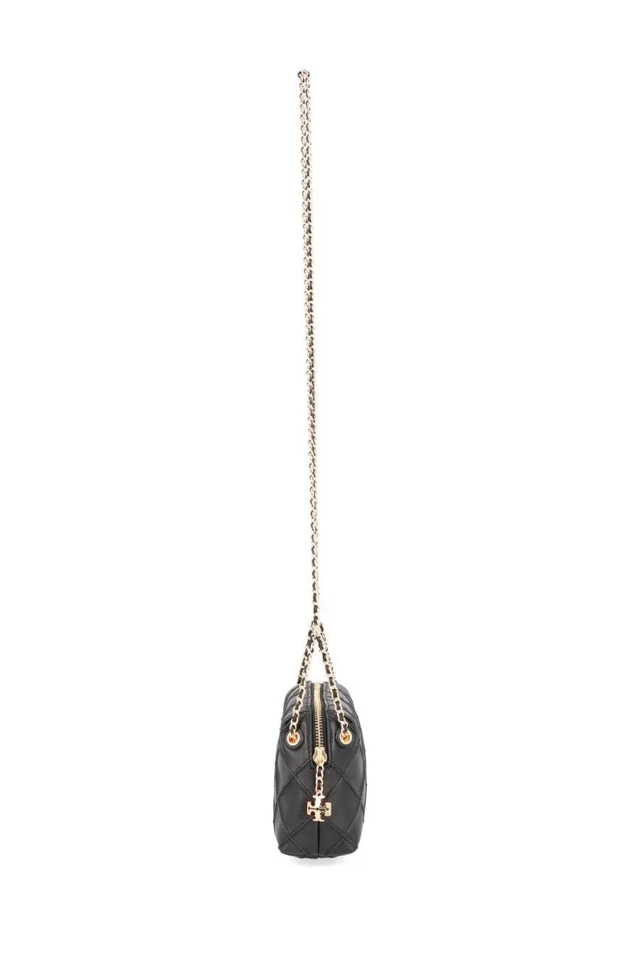 Tory Burch women’s Fleming bag black quilted leather crossbody bag with gold-tone chain strap and logo hardware