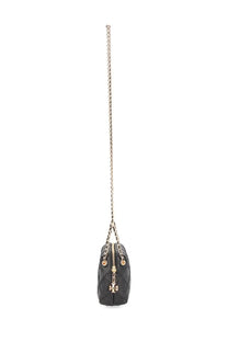 Tory Burch women’s Fleming bag black quilted leather crossbody bag with gold-tone chain strap and logo hardware