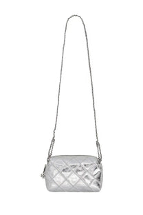 Tory Burch women’s Fleming bag silver quilted leather crossbody bag with chain strap for stylish use
