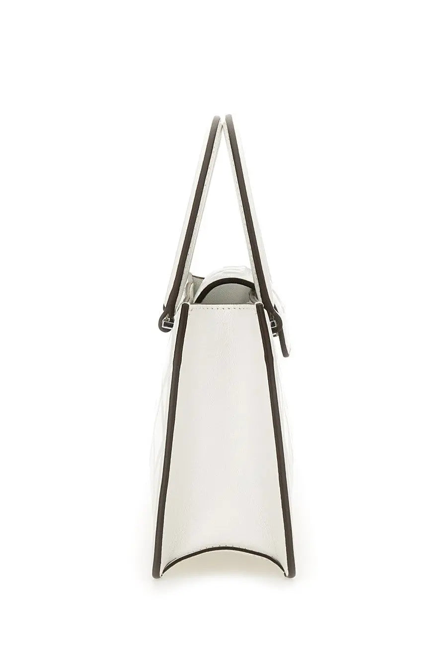 Tory Burch women’s Fleming East West shopper bag white leather tote with black trim and handles