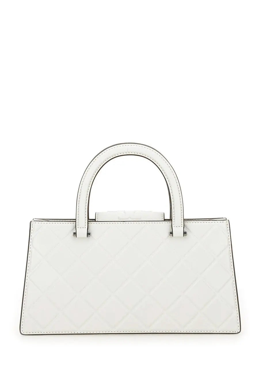 Tory Burch women’s Fleming East West shopper bag white quilted leather with structured rectangular shape and top handle