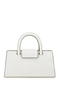 White quilted leather tory burch women’s fleming east west shopper bag with structured design and top handle