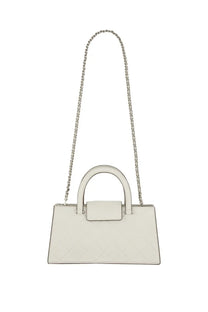 Tory Burch women’s Fleming east west shopper bag in white leather with silver chain strap and top handle