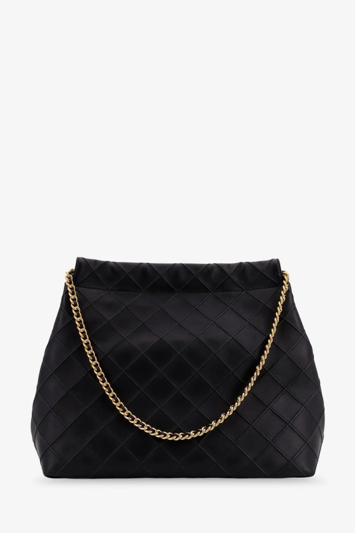 Tory Burch women’s Fleming hobo black leather handbag with quilted design and gold-tone chain strap