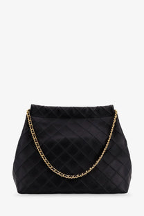 Tory Burch women’s Fleming hobo black leather handbag with quilted design and gold-tone chain strap