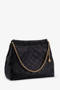 Tory burch womens fleming hobo black quilted leather handbag with gold chain strap and interlocking cc logo charm