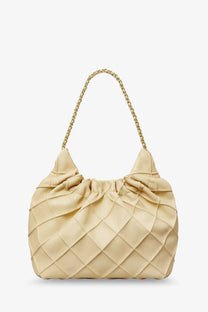 Beige quilted leather tory burch womens fleming mini hobo bag with gold-tone chain strap