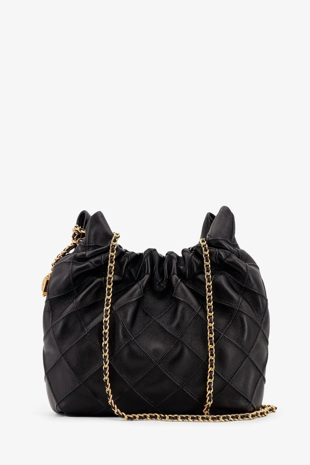 Tory burch women’s fleming mini hobo leather handbag black with quilted leather and gold-tone chain strap