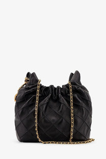 Tory burch women’s fleming mini hobo leather handbag black with quilted leather and gold-tone chain strap