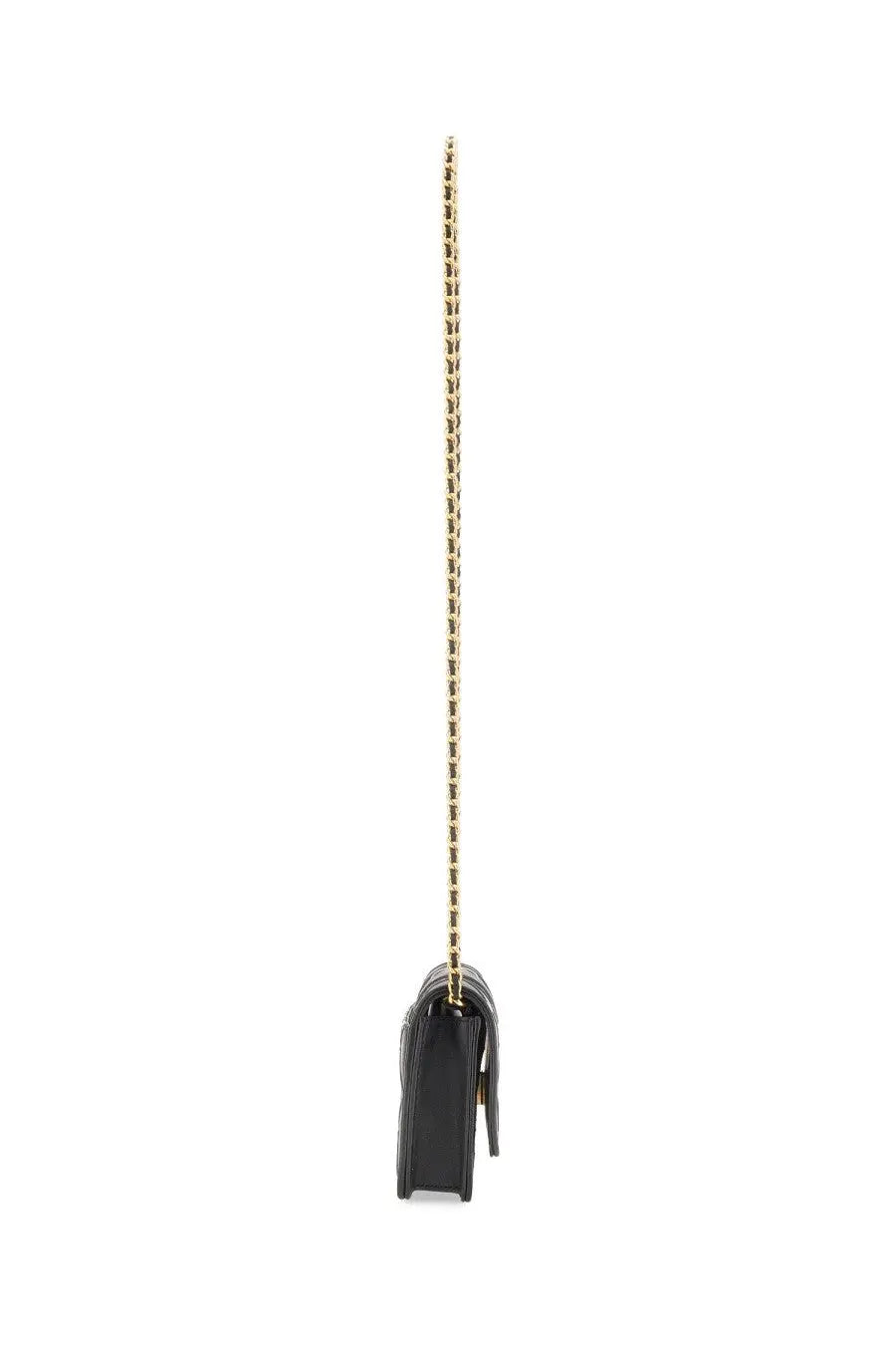 Tory burch women’s fleming wallet black leather with a long gold-tone chain strap handbag