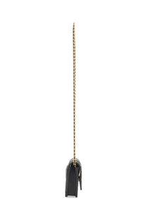 Tory burch women’s fleming wallet black leather with a long gold-tone chain strap handbag