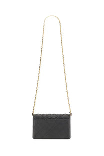 Tory Burch women’s Fleming wallet black black quilted leather crossbody bag with gold-tone chain strap