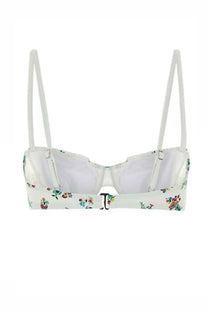 White floral print bandeau bra with thin straps and central clasp from tory burch women’s multicolor bikini top