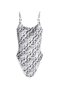 Tory burch women’s gemini link one piece swimsuit in white with black and white snake print and thin spaghetti straps