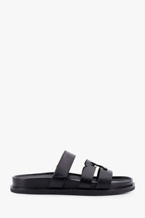 Tory Burch women’s ines grey leather slide sandal with minimalist design and two wide straps