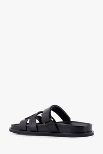 Tory Burch women’s ines grey leather slide sandal with minimalist design and gold tone buckle