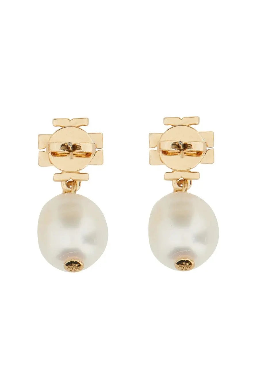 Tory burch women’s kira gold drop earrings with cross-shaped clasp and dangling white pearls