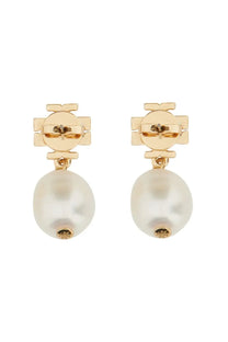 Tory burch women’s kira gold drop earrings with cross-shaped clasp and dangling white pearls