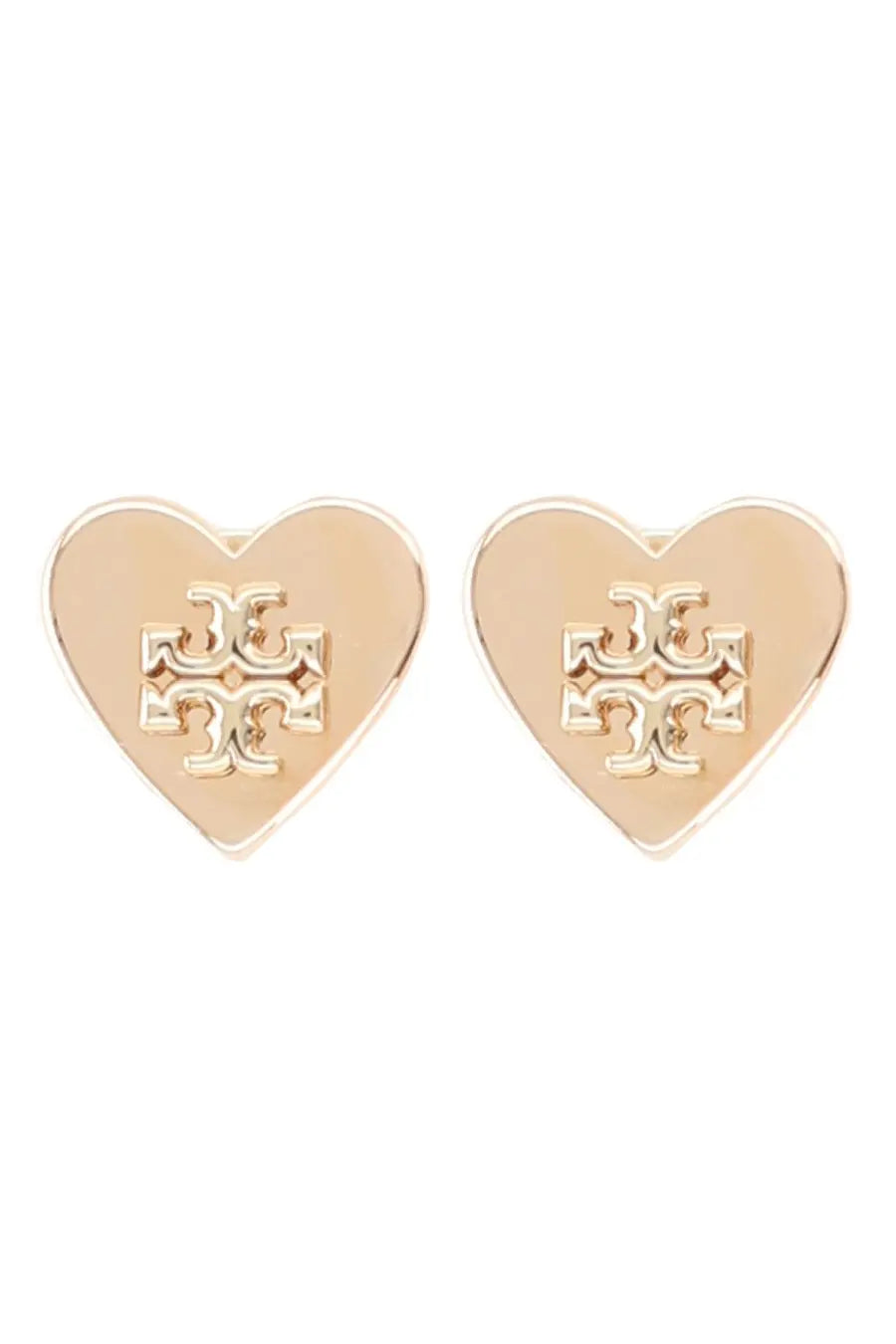 Tory Burch women’s Kira heart earrings gold stud earrings with raised interlocking logo design in gold metal