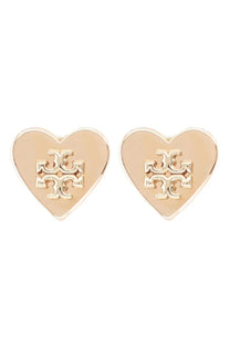Tory Burch women’s Kira heart earrings gold stud earrings with raised interlocking logo design in gold metal
