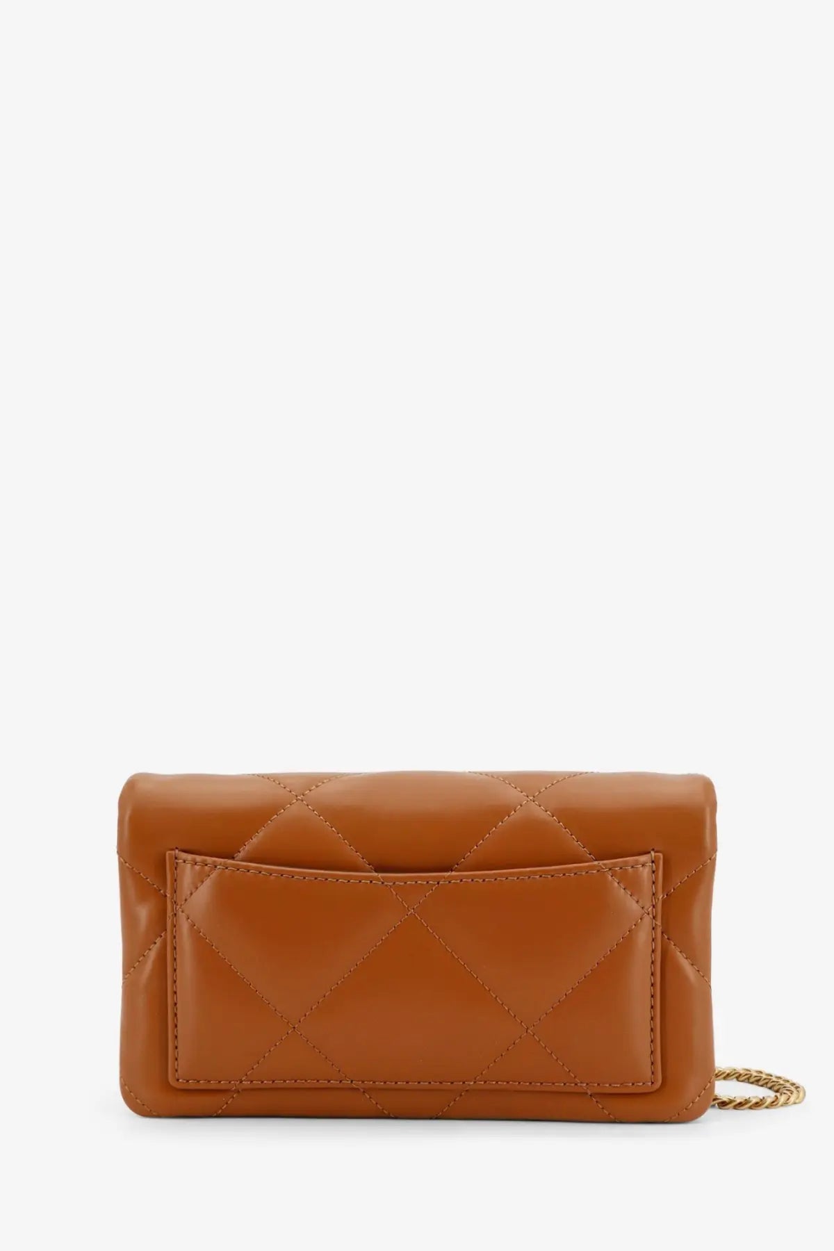 Tory Burch women’s Kira matelassé leather shoulder bag tan quilted with gold chain strap crossbody style