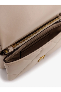 Beige quilted leather Tory Burch women’s Kira crossbody bag with gold-tone zipper and hardware