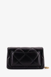 Tory Burch women’s Kira quilted leather crossbody bag in black with gold-tone chain strap and quilted design