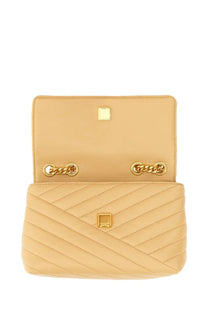 Beige quilted leather Tory Burch women’s Kira small shoulder bag with gold-tone chain and hardware