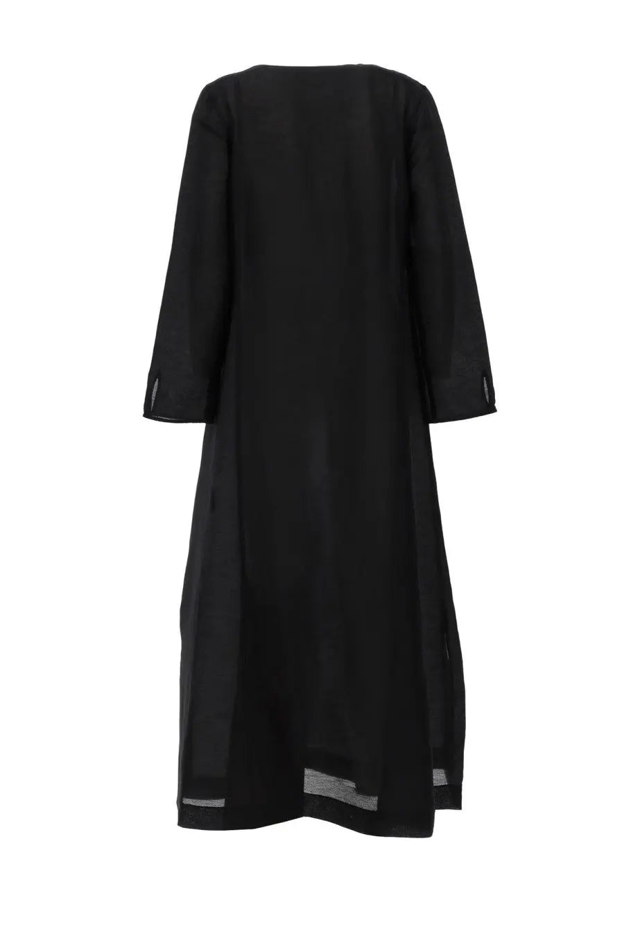Tory Burch women’s black long linen caftan dress with subtle sheer panel accents at cuffs and hem