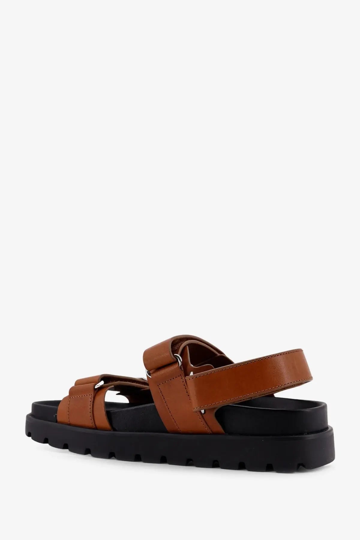 Tory burch women’s mellow low leather sandals in beige with brown leather strap and black rubber sole
