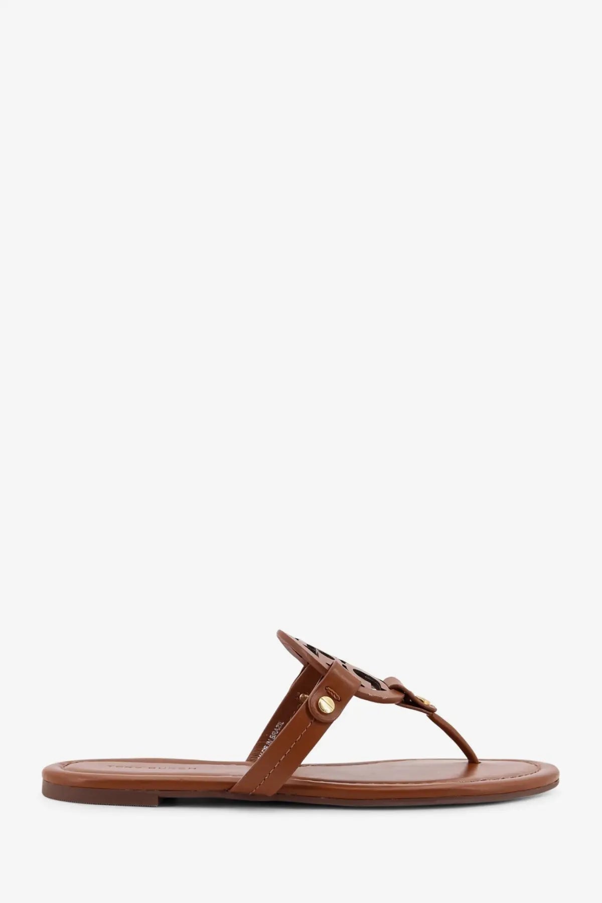Brown leather tory burch miller thong sandal in beige with gold-tone logo detail for women