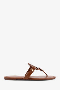 Brown leather tory burch miller thong sandal in beige with gold-tone logo detail for women