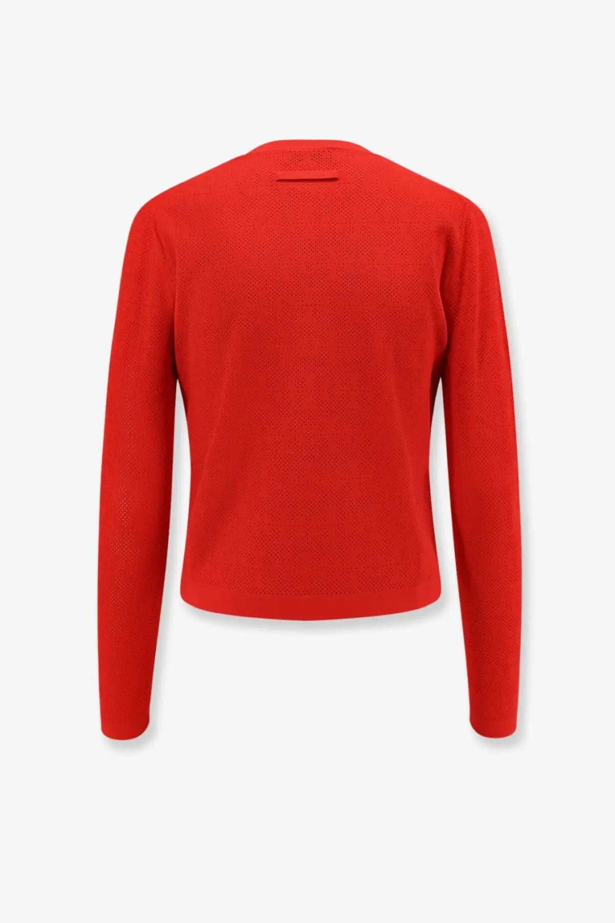 Tory Burch women’s vibrant red long-sleeved knit cardigan with textured woven jacquard viscose blend fabric