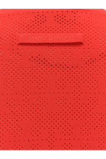 Bright red knitted top with perforated texture and neckline tag in tory burch womens monogram jacquard viscose blend cardigan