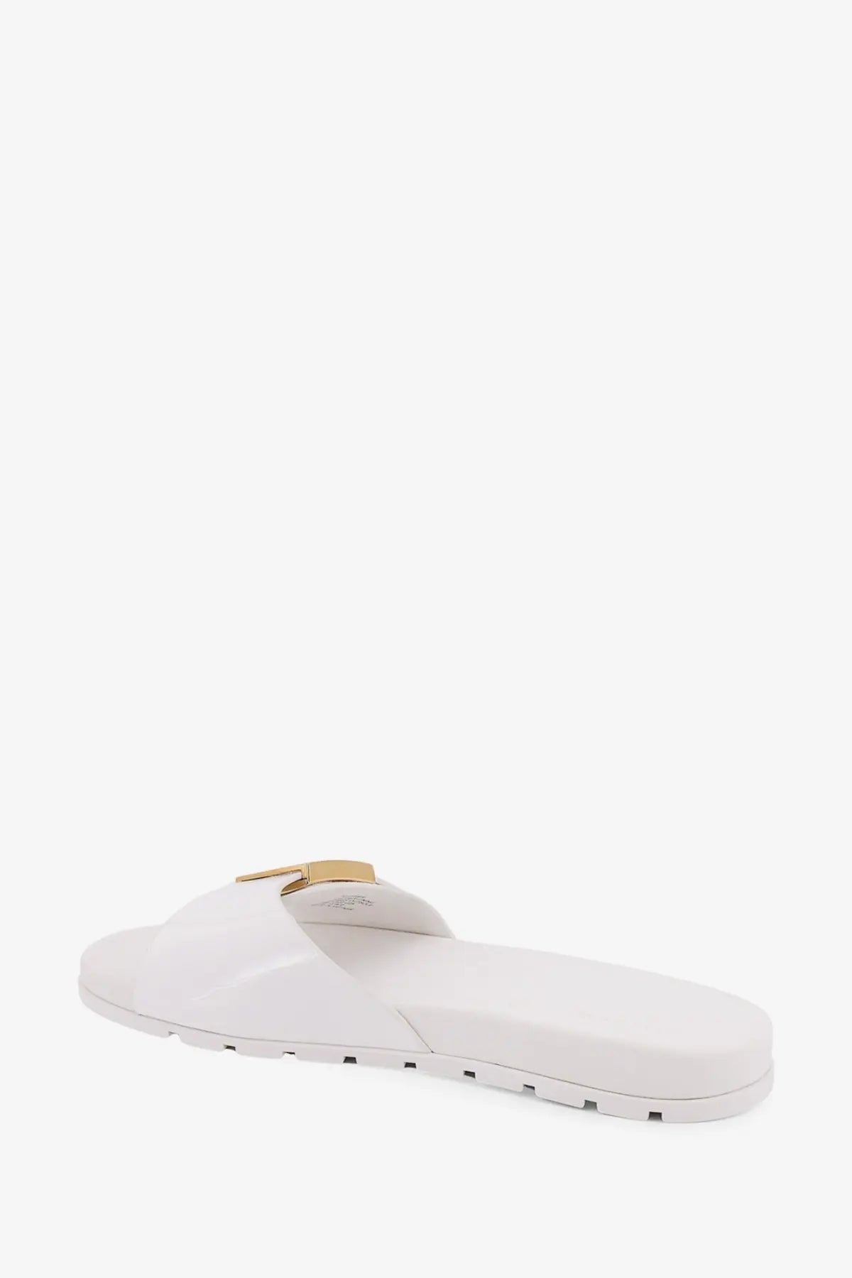 Tory burch women’s patent synthetic leather white slide sandal with gold-tone buckle detail