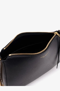 Black leather Tory Burch Perry women’s clutch with gold-tone zipper and branded logo detailing