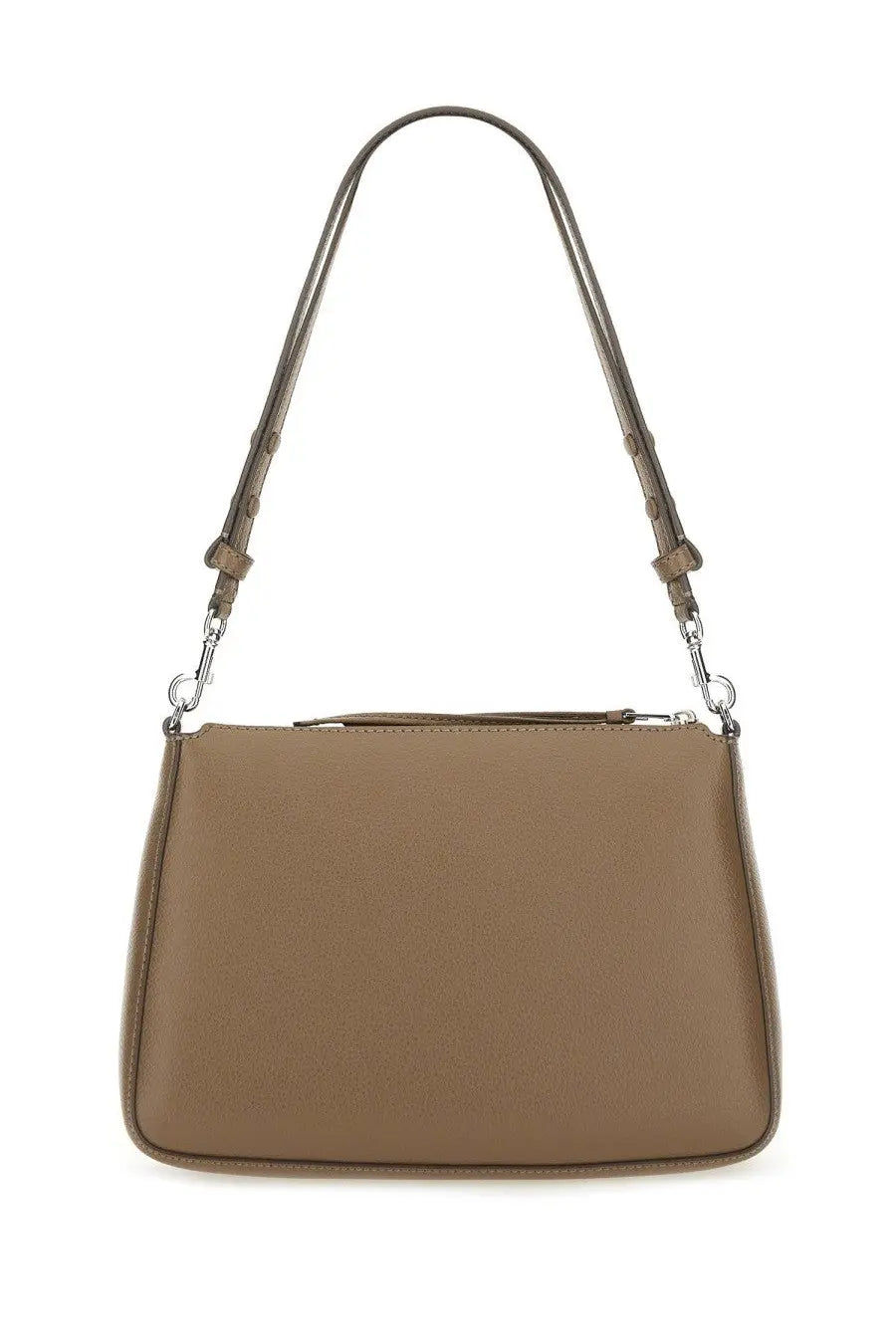 Tory Burch women’s perry shoulder bag in tan leather with sleek minimalist design and silver-toned hardware