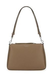 Tory Burch women’s Perry shoulder bag grey taupe leather crossbody with textured surface and silver-toned hardware