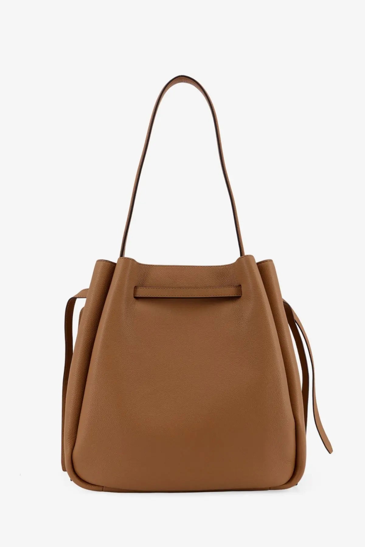 Tory Burch women’s Romy leather shoulder bag in brown tan with single top handle and adjustable strap