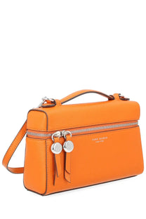 Tory burch womens romy slim bag in bright orange leather with silver hardware and top handle crossbody design