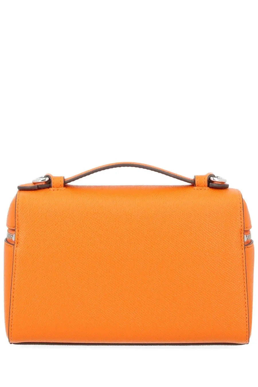 Bright orange leather tory burch womens romy slim bag with top handle and silver toned hardware