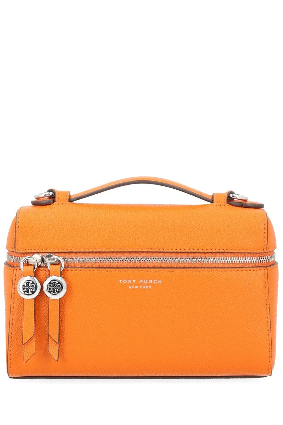 Tory Burch women’s romy slim bag bright orange leather handbag with silver hardware and top handle