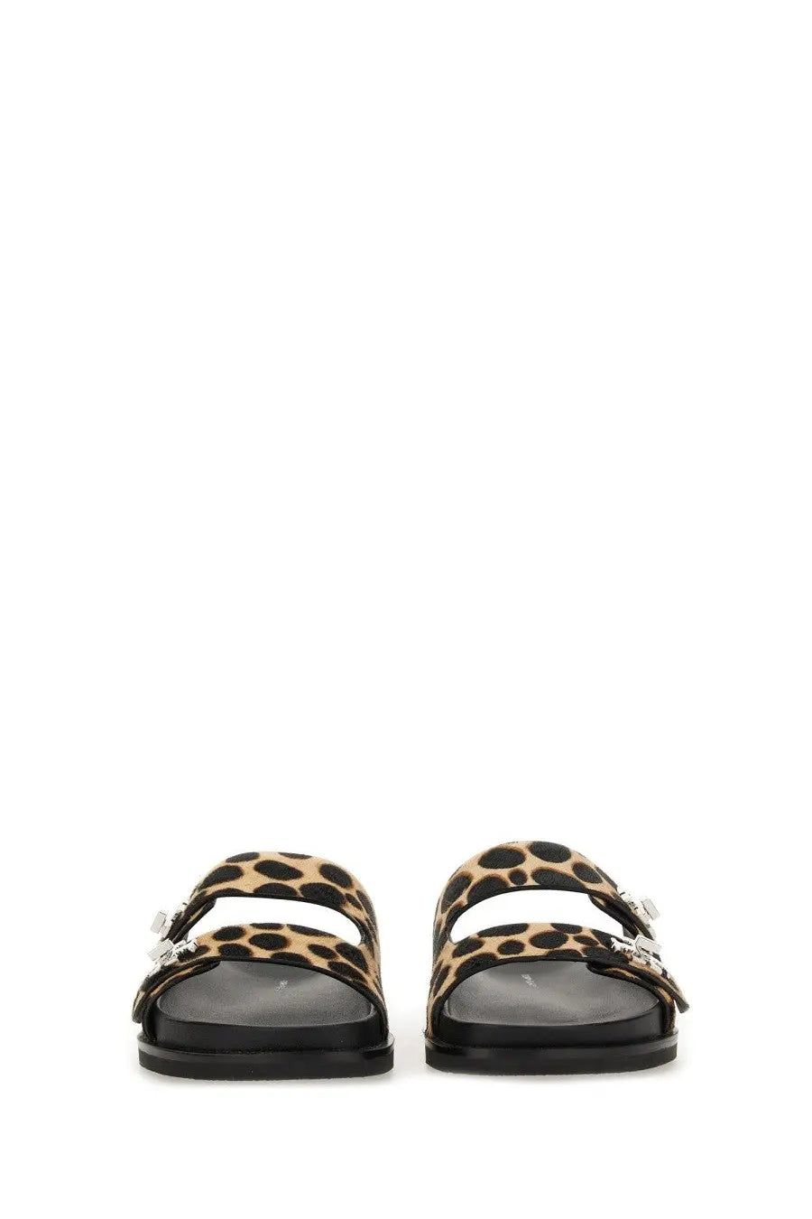 Leopard-print double-strap sandals with silver-tone buckles in black by tory burch for women