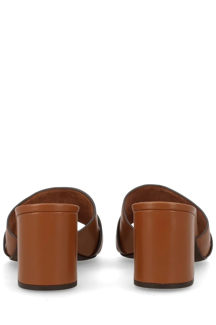 Tory Burch women’s brown leather sandal mule leelee with chunky heel and crisscross strap design