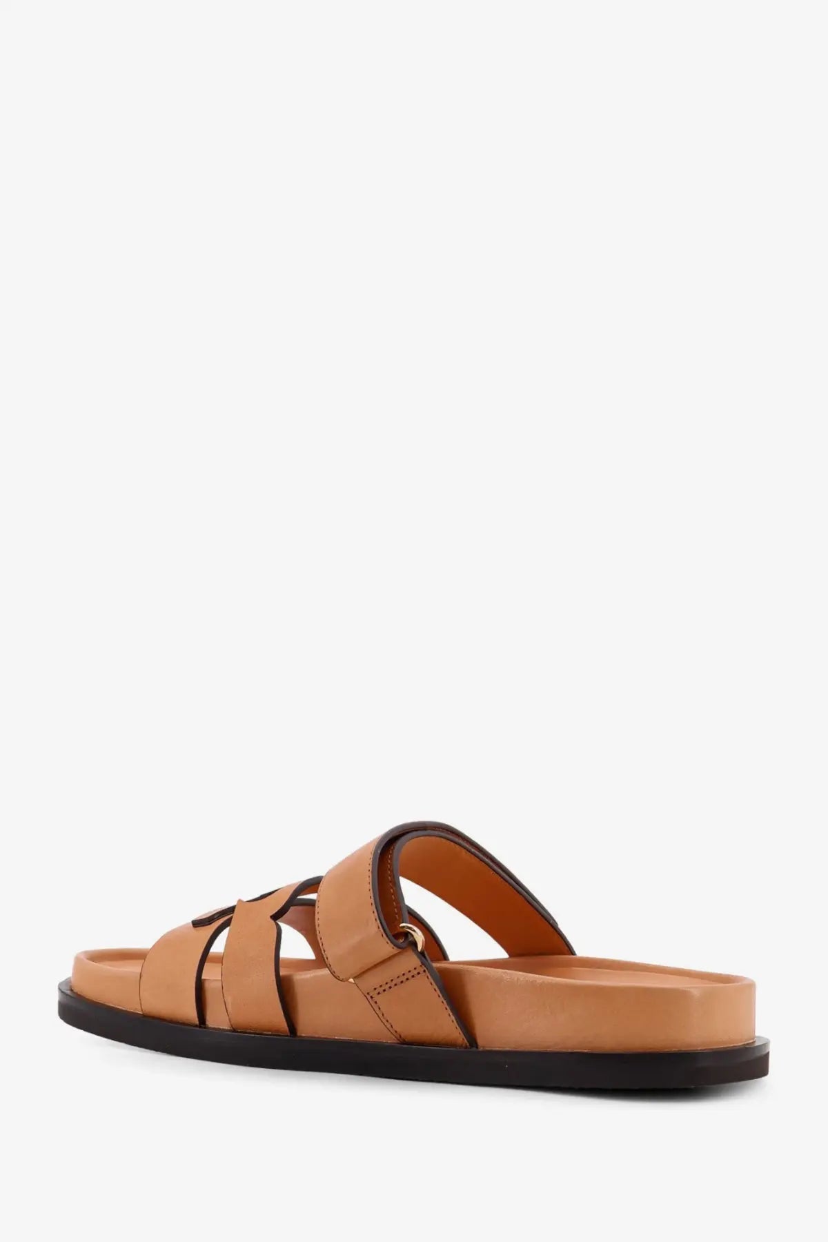 Tory burch women’s sandali ines tan leather sandals with black rubber sole and adjustable straps