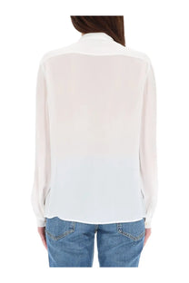 Tory Burch women’s shirt white delicate sheer blouse with classic collar and long sleeves in lightweight fabric