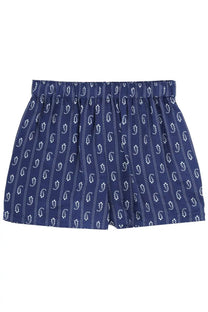 Navy blue tory burch women’s boxer shorts with white paisley and dotted stripe pattern for casual wear
