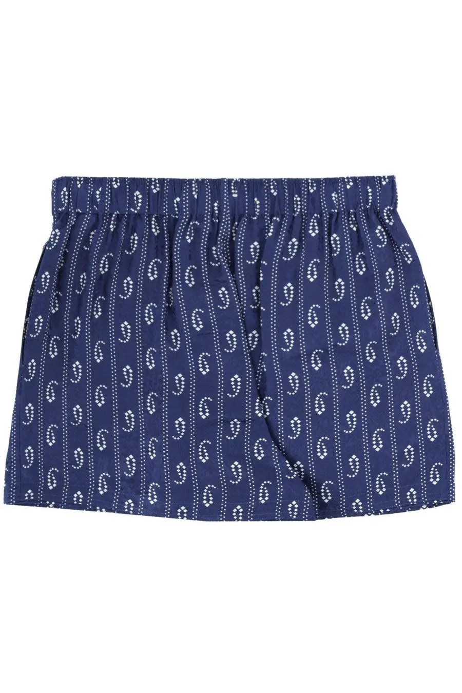 Navy blue Tory Burch women’s shorts with white paisley and dotted stripe pattern perfect for casual wear